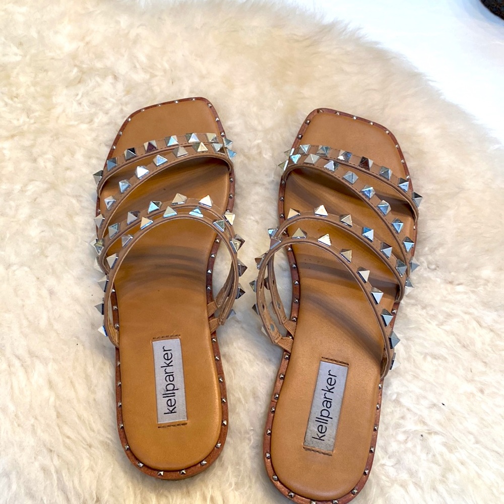 Tan studded slip on sandals - Picture 2 of 4